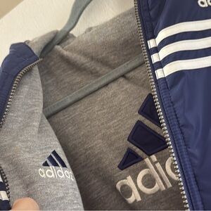 Vintage 90s adidas reversible stadium puffer jacket Navy Grey White Windbreakern
